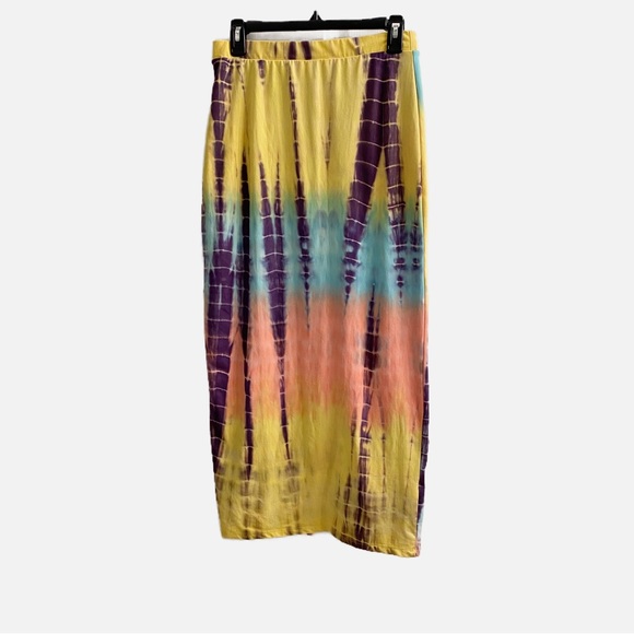 Tie Dye Maxi Skirt Heart & Hips Pink Yellow Blue - Picture 2 of 5